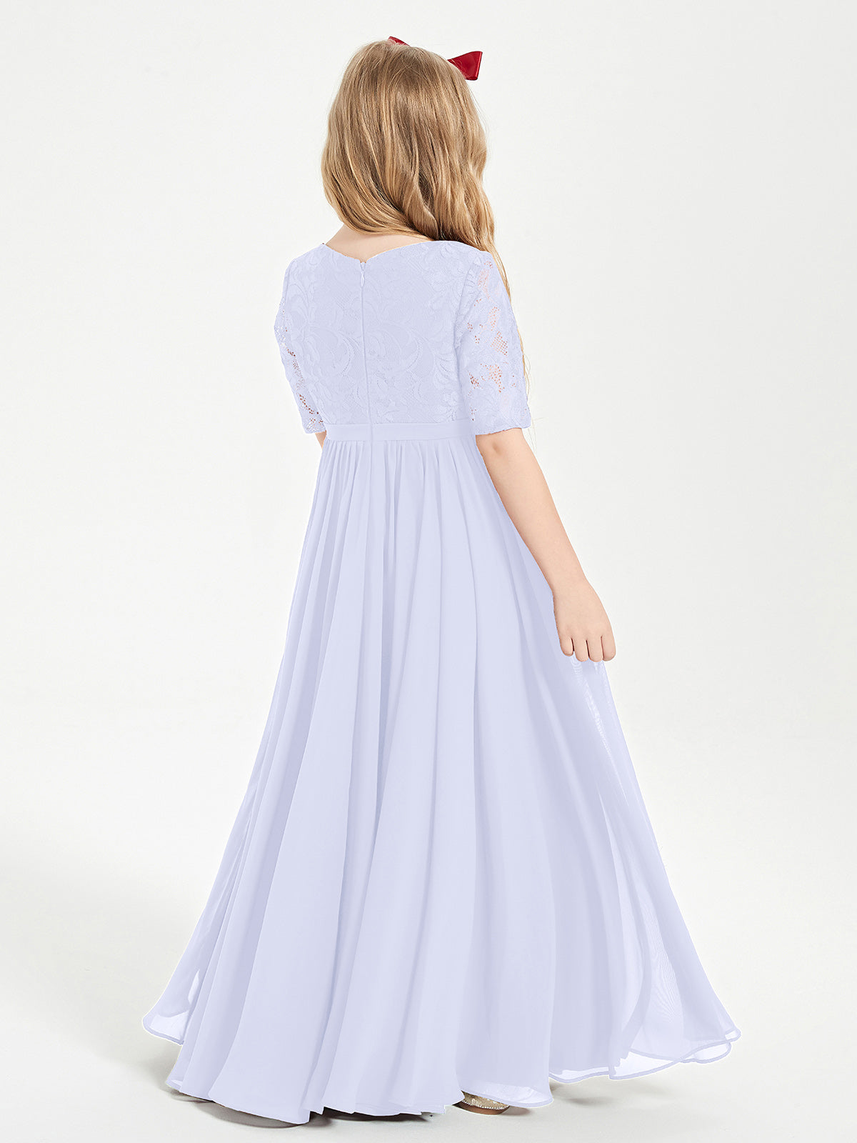 Lace Top Half Sleeved Junior Bridesmaids Dresses Lavender